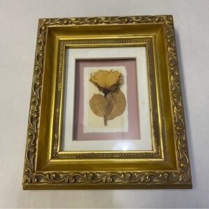 MEO Handcrafted Miniature Dried Tea Rose Botanical Gold Shadow Box Frame 3D